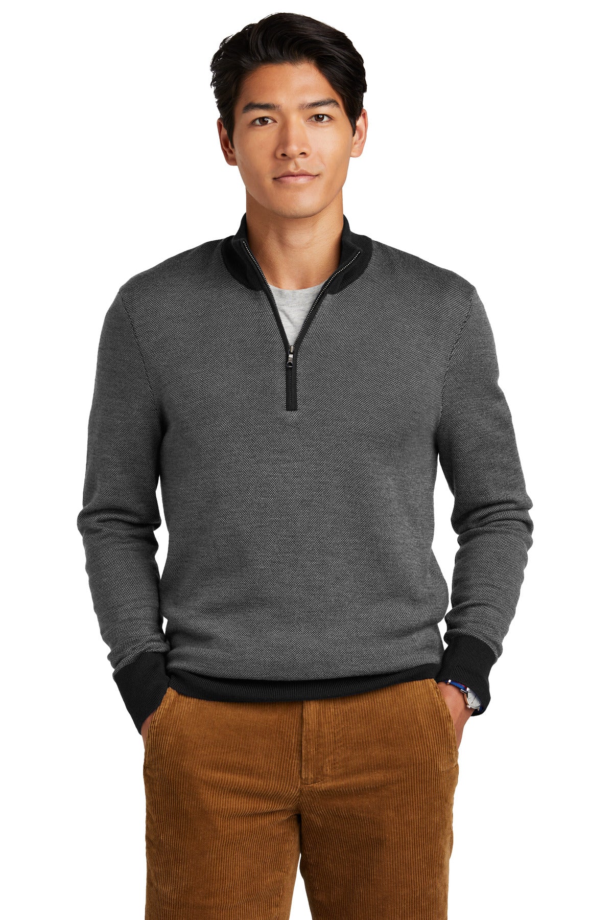 Brooks Brothers ®  Washable Merino Birdseye 1/4-Zip Sweater BB18412