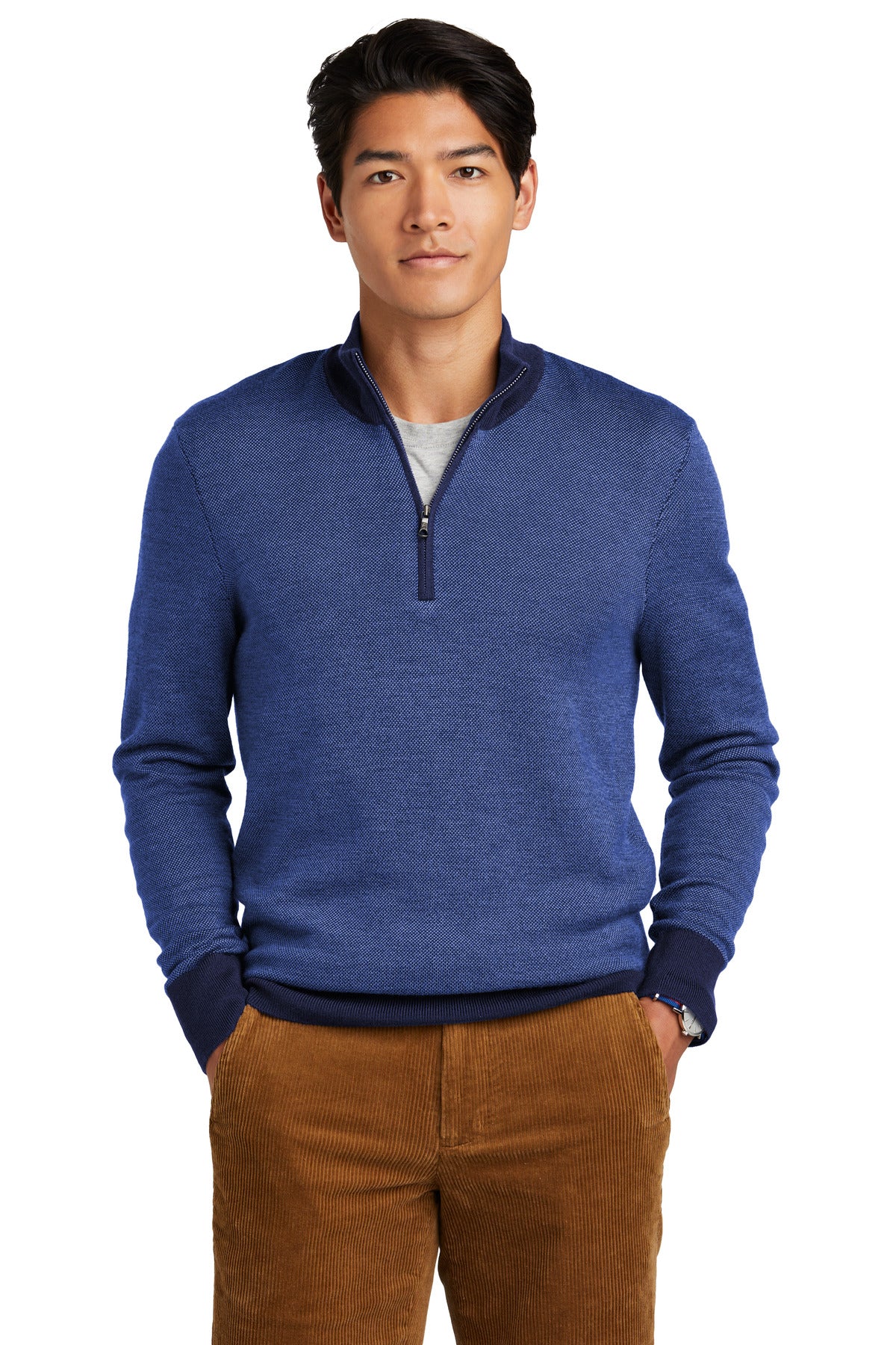 Brooks Brothers ®  Washable Merino Birdseye 1/4-Zip Sweater BB18412