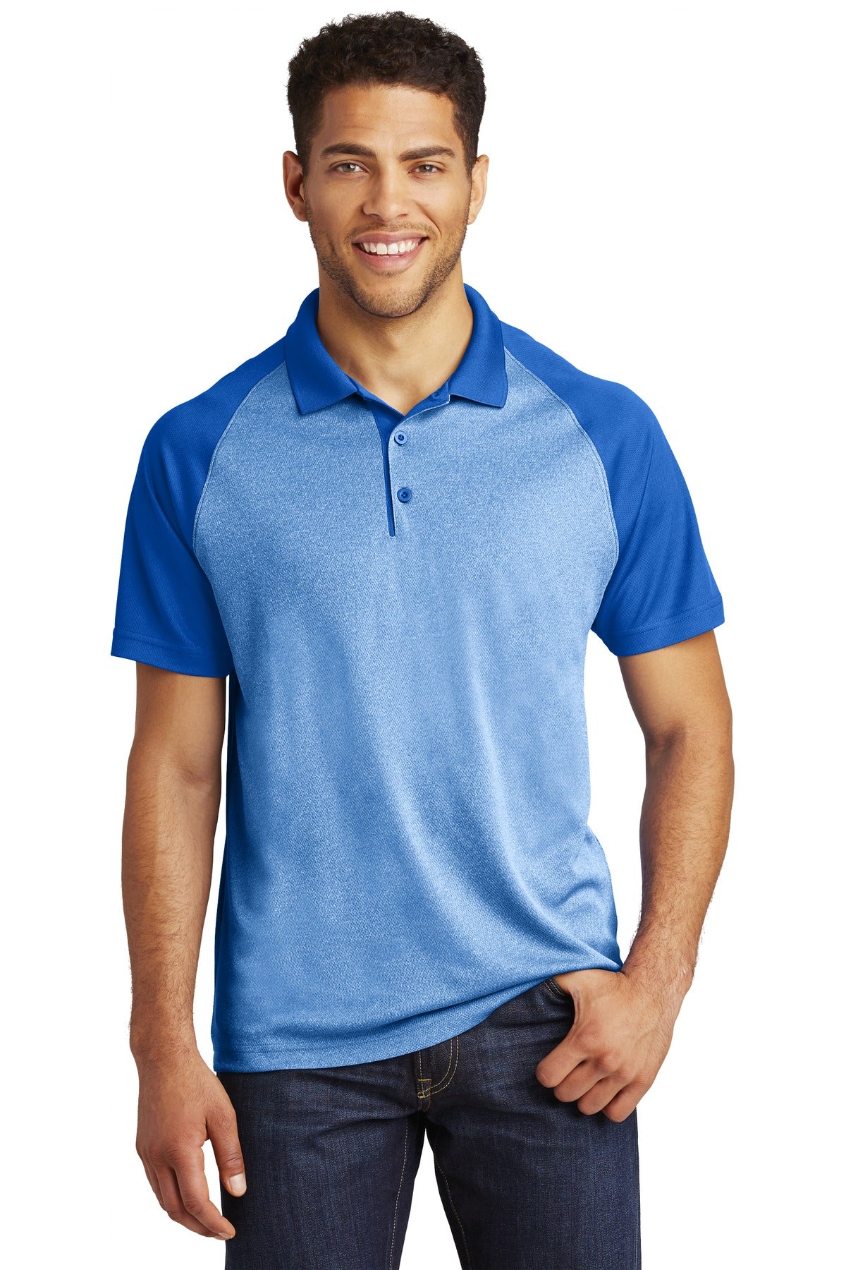 Sport-Tek  ®  PosiCharge  ®  RacerMesh  ®  Raglan Heather Block Polo. ST641